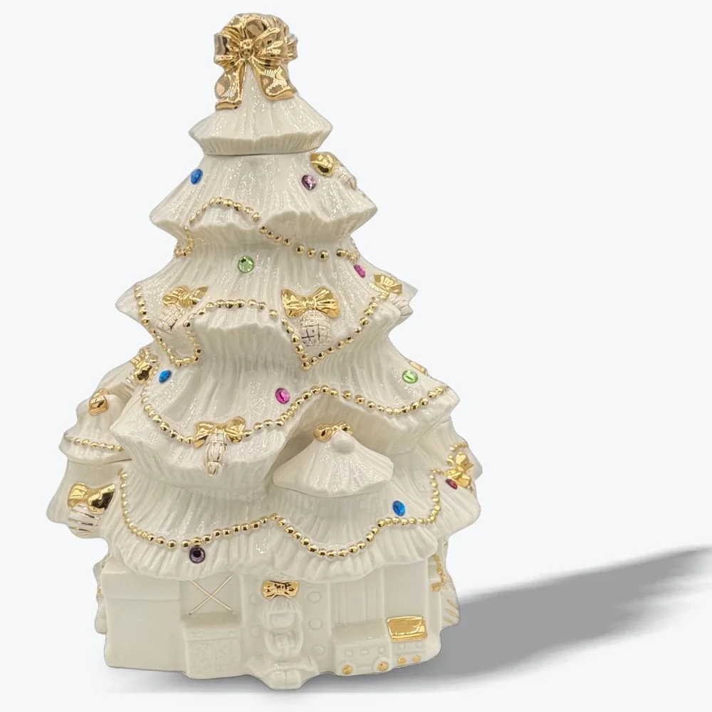 Lenox Porcelain Christmas Tree Fireplace Collection 24K Gold Collectible‎ 12 in